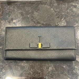 Salvatore Ferragamo Black Leather Wallet with Gold Detail